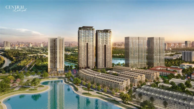 Phối cảnh tổng quan Central Lakeside với tháp HH01, HH02 và khu thấp tầng