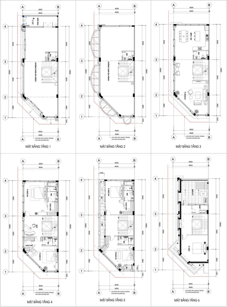 Mặt bằng 6 tầng mẫu nhà G3A căn góc – Central Square Thái Nguyên