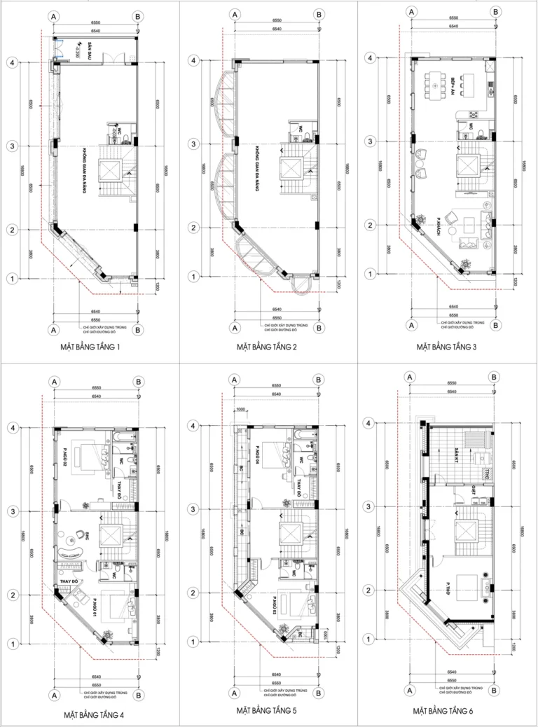 Mặt bằng 6 tầng mẫu nhà G3A căn góc – Central Square Thái Nguyên