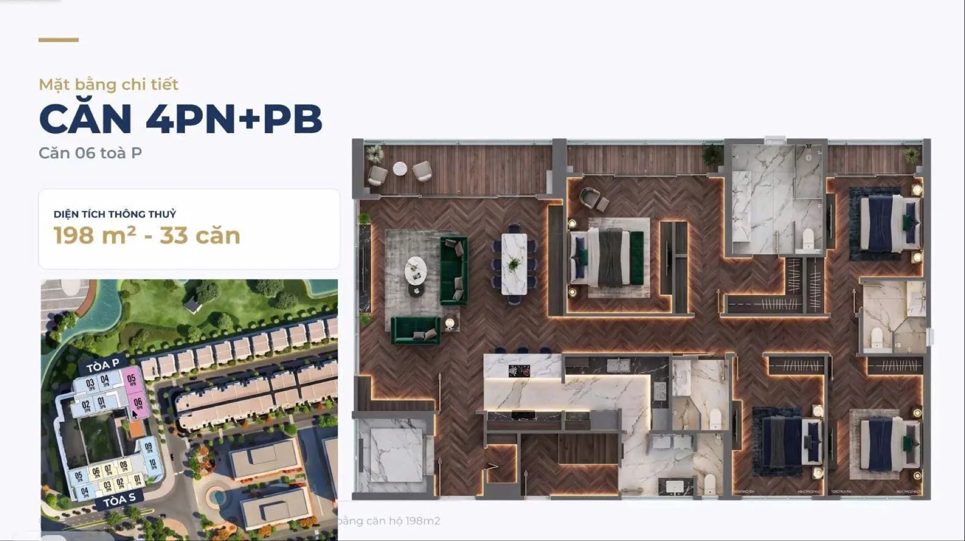 Mặt bằng căn hộ 4PN+PB 198 m2 Maison Privée