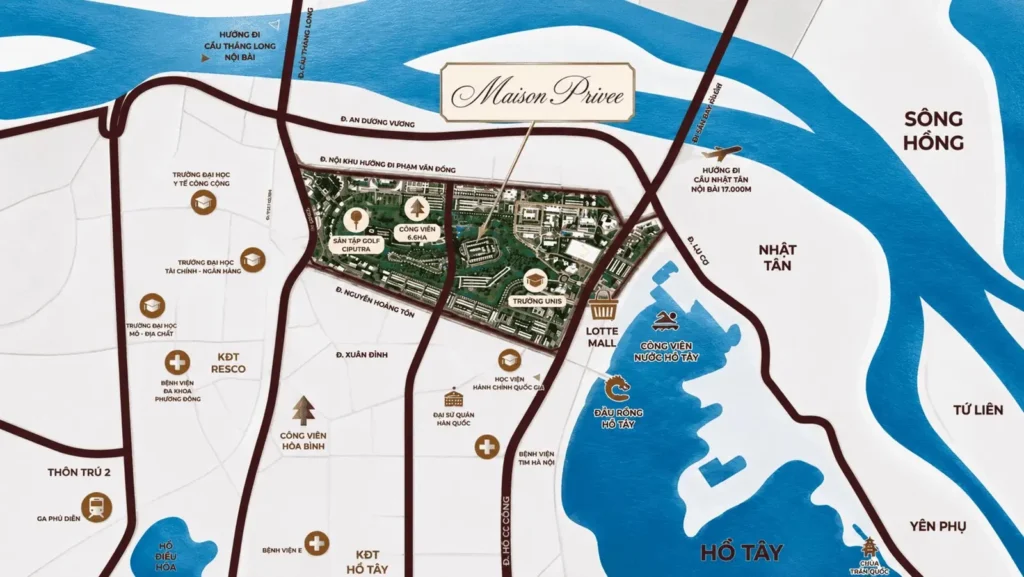 Vị trí Maison Privée tại lõi công viên 65 ha Ciputra
